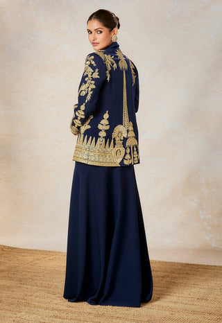 Navy blue sanjh bagh blazer and skirt set