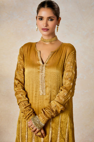 Gold son barfi anarkali set