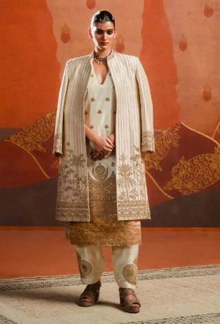 Ivory Kalakand Jaket And Kurta Set by House Of Masaba, available on Indiaspopup.com