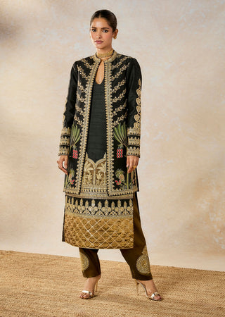 Black kala khatta jacket and kurta set