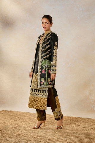 Black kala khatta jacket and kurta set