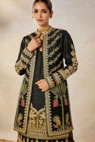 Black kala khatta jacket and kurta set