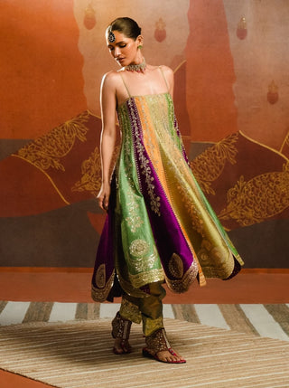 Multicolor Paan Pista Anarkali Set by House Of Masaba, available on Indiaspopup.com