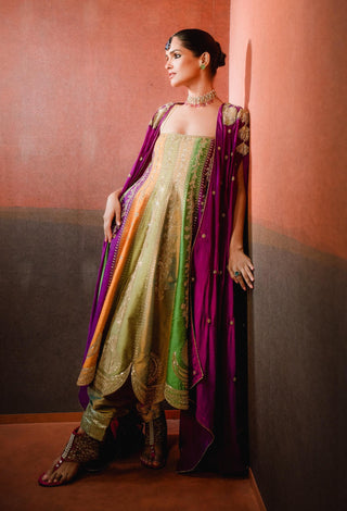 Multicolor Paan Pista Anarkali Set by House Of Masaba, available on Indiaspopup.com