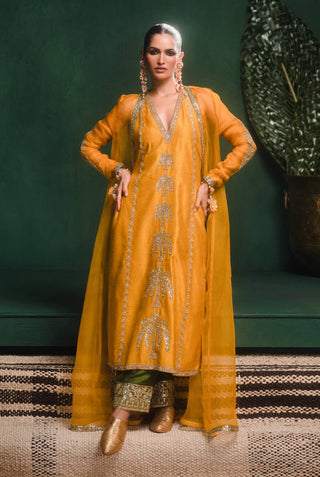 Ochre Aam Panna Kurta Set by House Of Masaba, available on Indiaspopup.com