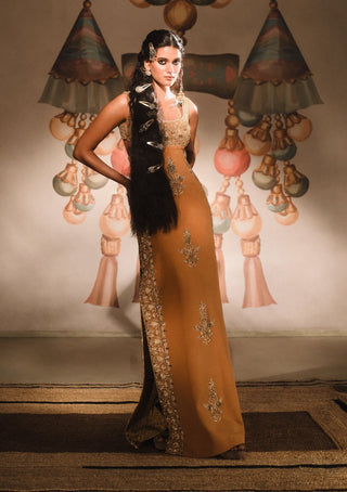 Tan Mishti Doi Gown by House Of Masaba, available on Indiaspopup.com