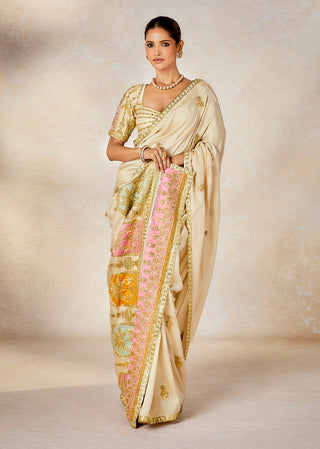 Almond bombat barfi sari and unstitched blouse