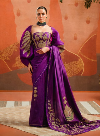 Purple Jamun Fizz Sari And Jacket Set by House Of Masaba, available on Indiaspopup.com