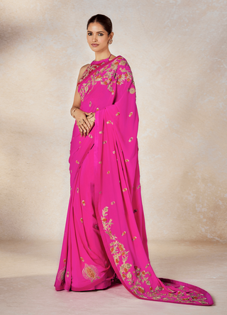 Hot pink orange dillii 6 sari and unstitched blouse