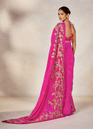 Hot pink orange dillii 6 sari and unstitched blouse