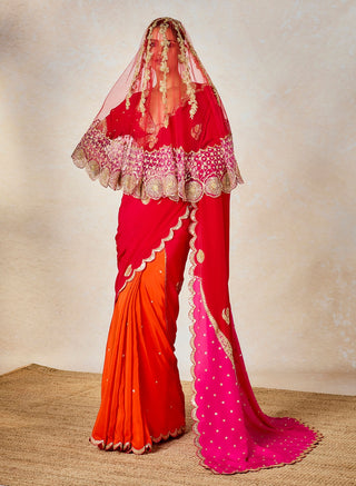 Gulab sherbet sari and veil set