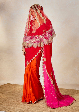 Gulab sherbet sari and veil set