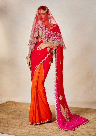 Gulab sherbet sari and veil set