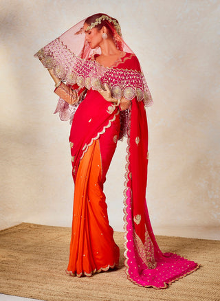 Gulab sherbet sari and veil set