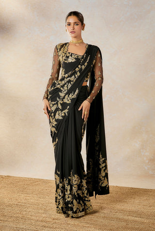 Black sunheri bel stitched sari set