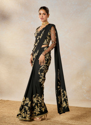 Black sunheri bel stitched sari set