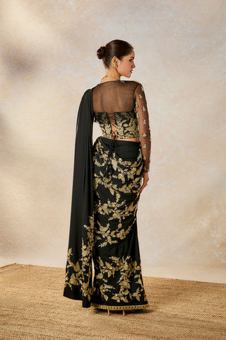 Black sunheri bel stitched sari set