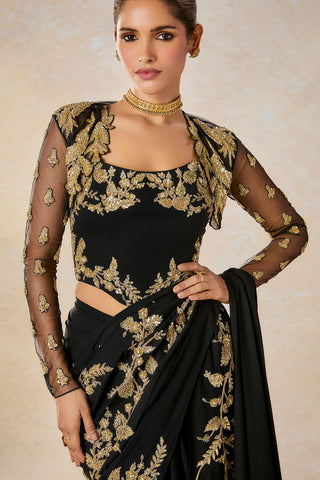 Black sunheri bel stitched sari set