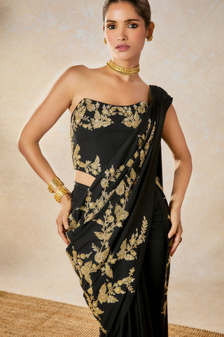 Black sunheri bel stitched sari set