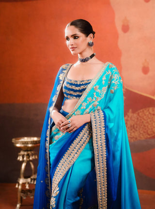 Blue saanjh stitched sari set