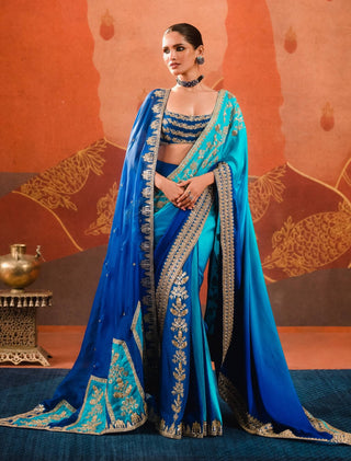 Blue Saanjh Stitched Sari Set by House Of Masaba available on Indiaspopup.com