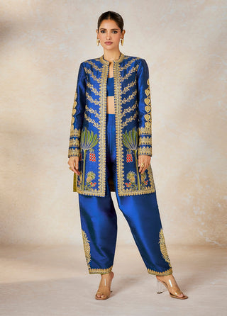 Blue neel bahar sari and jacket set