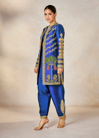 Blue neel bahar sari and jacket set