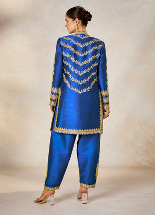 Blue neel bahar sari and jacket set