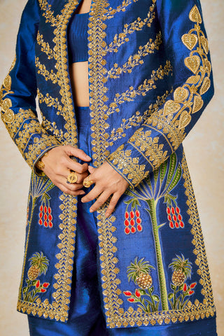 Blue neel bahar sari and jacket set