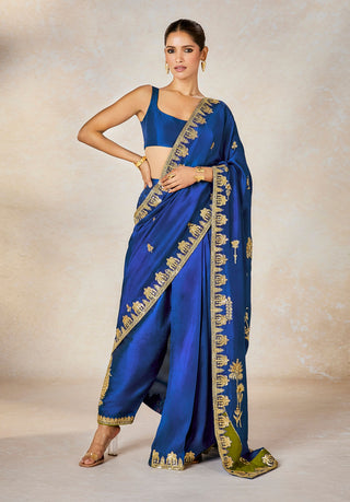 Blue neel bahar sari and jacket set