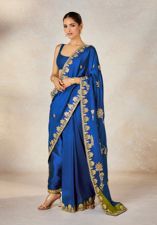 Blue neel bahar sari and jacket set