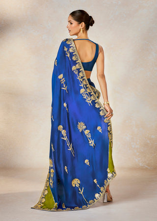 Blue neel bahar sari and jacket set