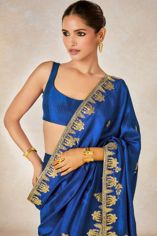 Blue neel bahar sari and jacket set