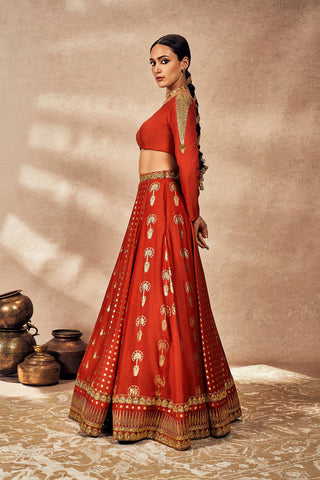 Rust Foil Lehenga Set by House Of Masaba, available on Indiaspopup.com