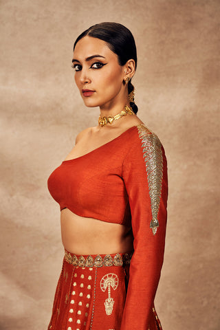 Rust Foil Lehenga Set by House Of Masaba, available on Indiaspopup.com