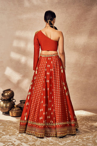 Rust Foil Lehenga Set by House Of Masaba, available on Indiaspopup.com