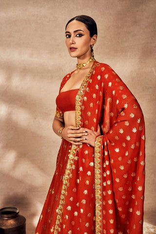 Rust Foil Lehenga Set by House Of Masaba, available on Indiaspopup.com