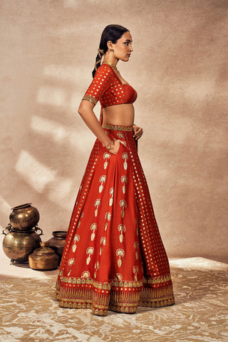 Rust Foil Lehenga Set by House Of Masaba, available on Indiaspopup.com