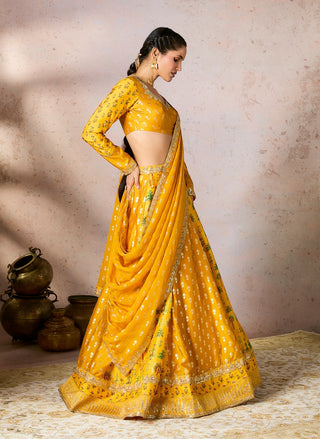 Yellow Nomatic Tribe Lehenga Set by House Of Masaba, available on Indiaspopup.com