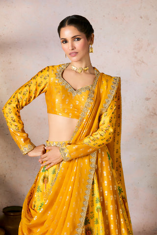 Yellow Nomatic Tribe Lehenga Set by House Of Masaba, available on Indiaspopup.com