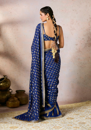 Blue whispering lily crush sari and blouse