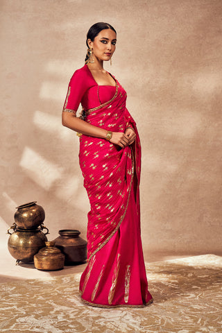 Pink Whispering Lily Crush Sari And Blouse by House Of Masaba, available on Indiaspopup.com