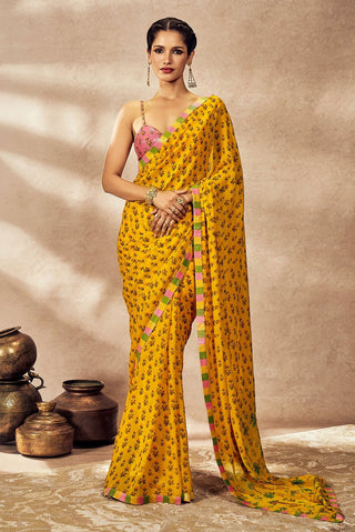 Yellow pixie dust sari and blouse