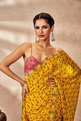 Yellow pixie dust sari and blouse