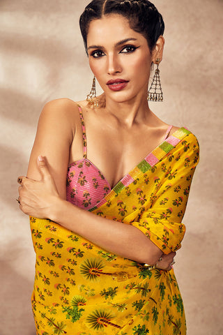 Yellow pixie dust sari and blouse