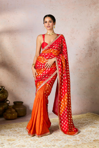 Rust stripe foil sari and blouse