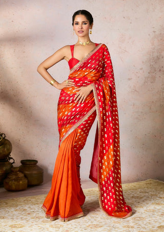 Rust stripe foil sari and blouse