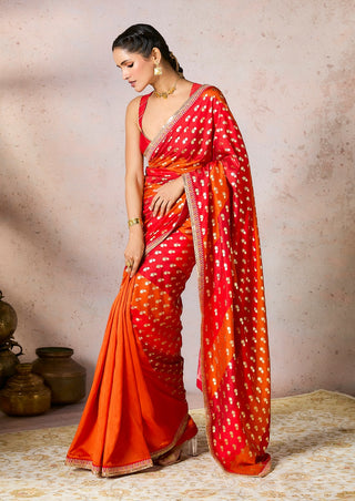 Rust stripe foil sari and blouse