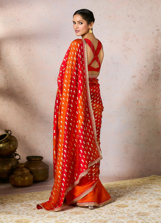 Rust stripe foil sari and blouse