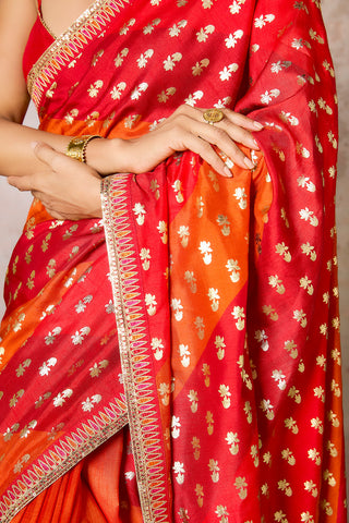Rust stripe foil sari and blouse
